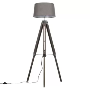 Image of Clipper Light Wood Tripod Floor Lamp with Grey Doretta Shade