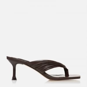 Image of Dune Womens Marbelle Leather Toe Post Heeled Mules - dark Brown/Leather - UK 3