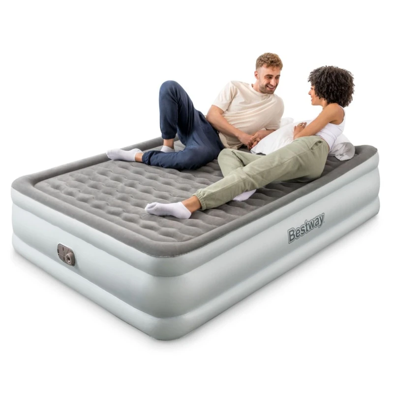 Image of Bestway Tritech King Airbed with Built-in Pump, Wave Beam & Fast Inflation in Grey Grey Unisex King