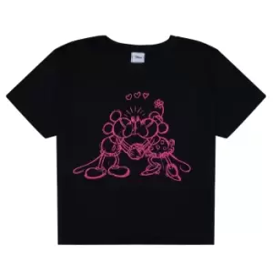 Image of Disney Womens/Ladies Kiss Cropped T-Shirt (XL) (Black/Neon Pink)