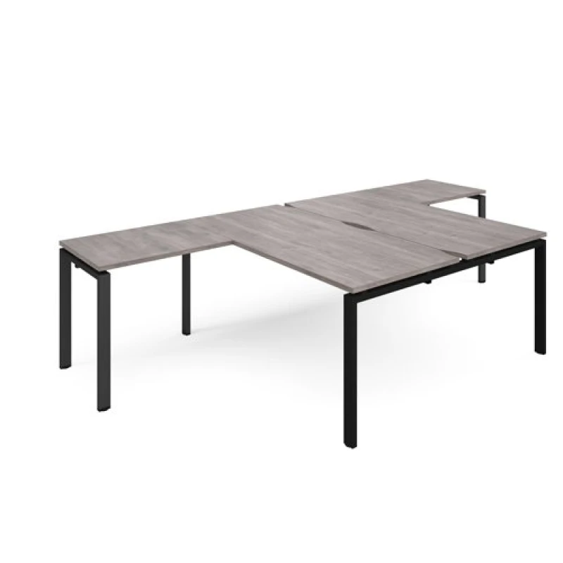 Image of Adapt Adapt back to back desks 1600mm x 1600mm with 800mm return desks - Black frame, grey oak top ER16168-K-GO