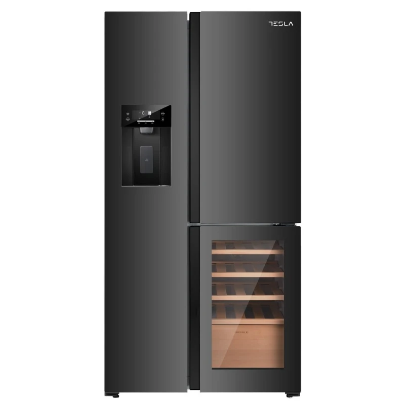 Image of Tesla T530TDBG American Fridge Freezer With Wine Cooler, Water & Ice - BLACK T530TDBG