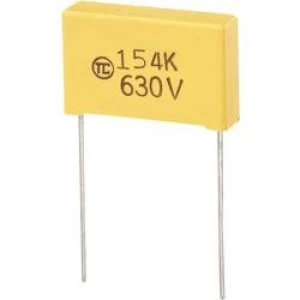 Image of MKS thin film capacitor Radial lead 0.15 uF 630 Vdc 5 22.5mm L x W x H 26.5 x 7 x 17mm