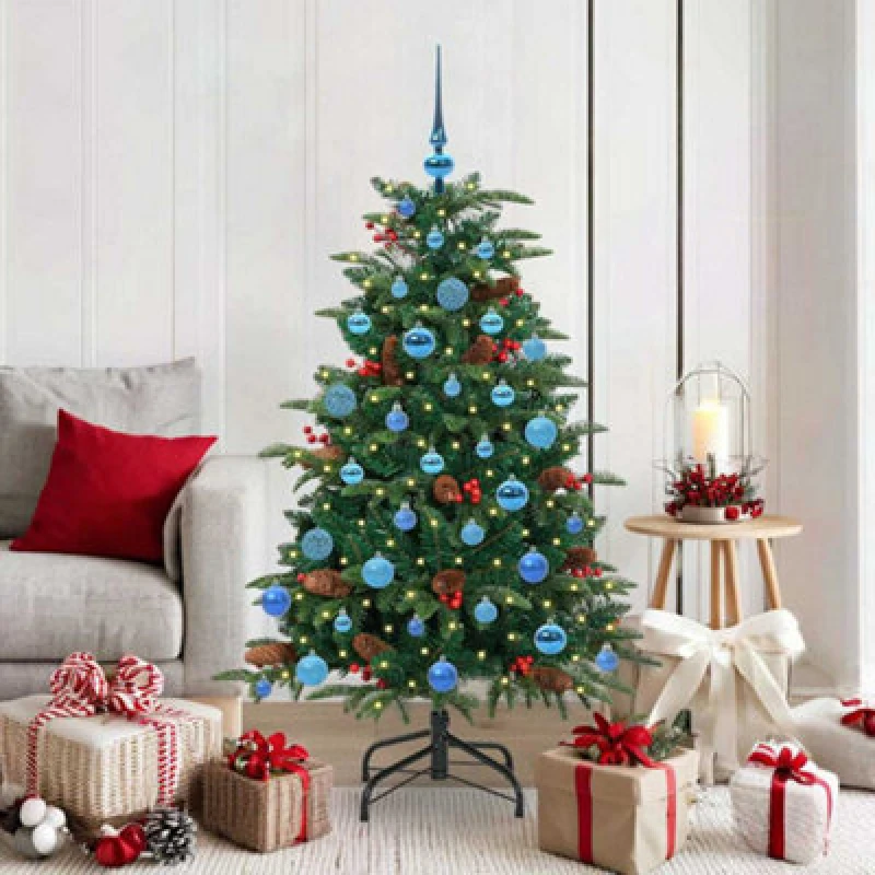 Image of vidaXL Artificial Christmas Tree with LED Strip Lights, Blue Balls Green 150 cm, Green 3395548