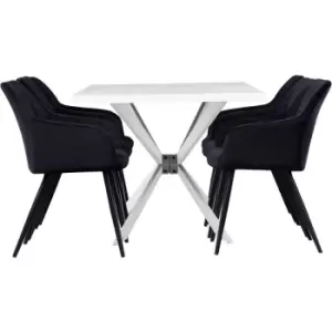 Image of 7 Pieces Life Interiors Camden Duke Dining Set - a White Rectangular Dining Table and Set of 6 Black Dining Chairs - Black