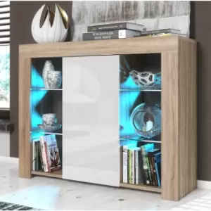 Image of Modern Sideboard Display Cabinet Cupboard tv Stand Living Room High Gloss Doors - Oak & White - Oak & White