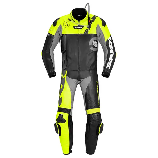 Image of Spidi DP-Progressive Touring 2pc Leather Suit Black Fluorescent Yellow Size 52