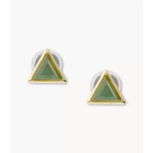 Image of Fossil Womens Val Joyful Expression Aventurine 14K Gold Plated Brass Stud Earrings - Green