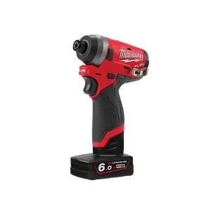 Image of Milwaukee Power Tools M12 FID-602X Fuel Sub Compact 1/4in Impact Driver 12V 2 x 6.0Ah Li-ion