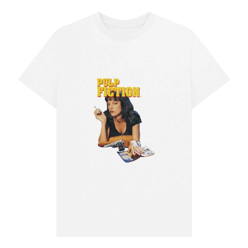 Image of Pulp Fiction Mens Mia Wallace Vintage T-Shirt in White Size: Small White Male S