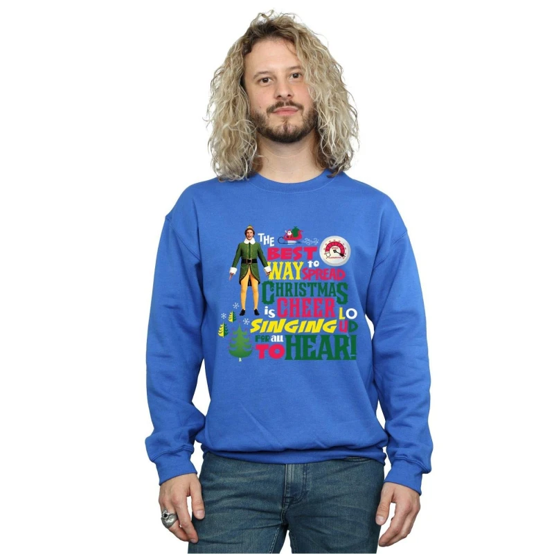 Image of Elf Elf Men Christmas Cheer Sweatshirt in Blue Size: Small Blue S Male 5057736087435