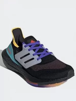 Image of adidas Ultraboost 21 Shoes, Black/White/Turquoise, Size 4