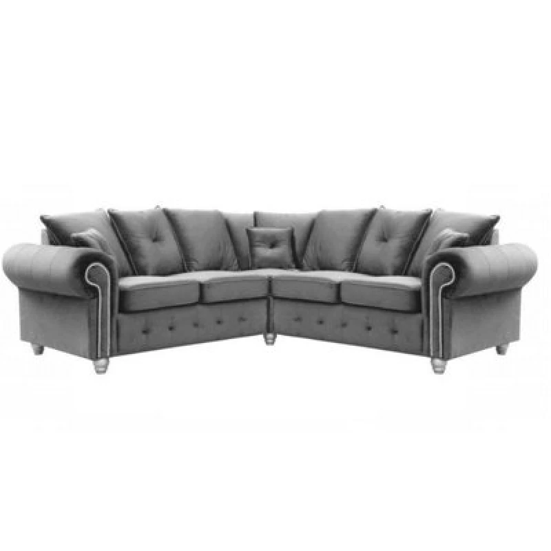 Image of Furnishings For Less UK Zoey Grey Plush Velvet Fabric 5 Seater L Shaped Corner Sofa Chesterfield Design