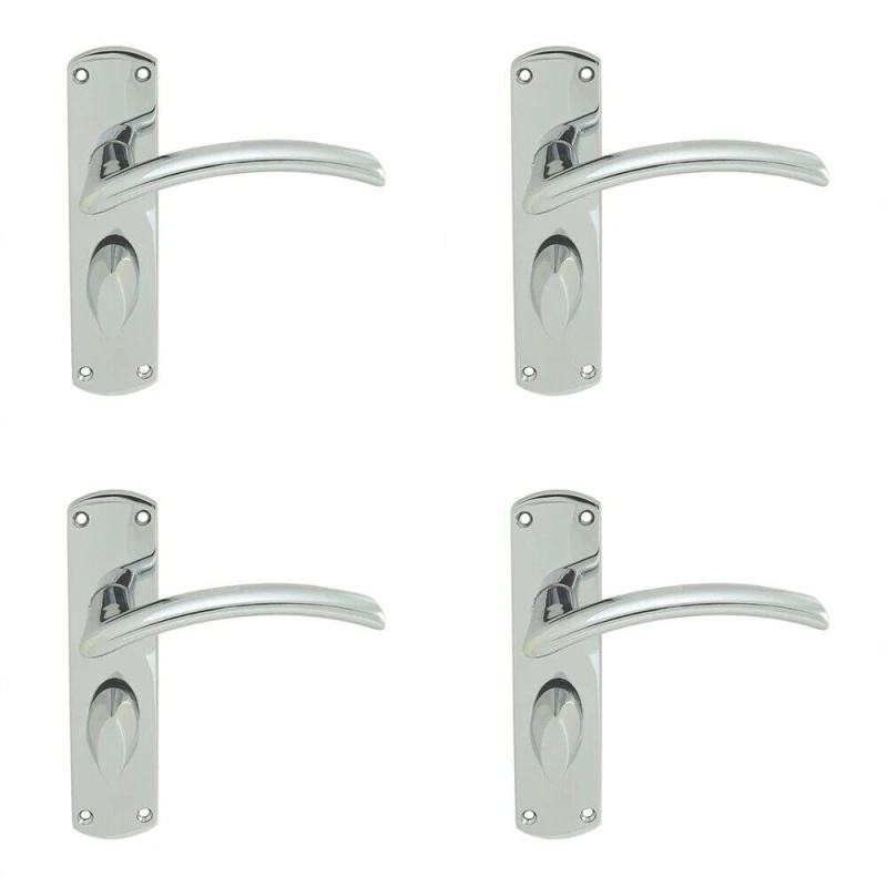 Image of Loops 4x Arched Lever on Bathroom Backplate Door Handle 170 x 42mm Polished Chrome Multi