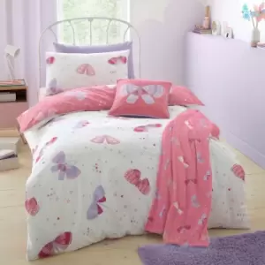 Image of Flutterby Butterfly Print 100% Cotton Reversible Duvet Cover Set, Pink, Single - Bedlam