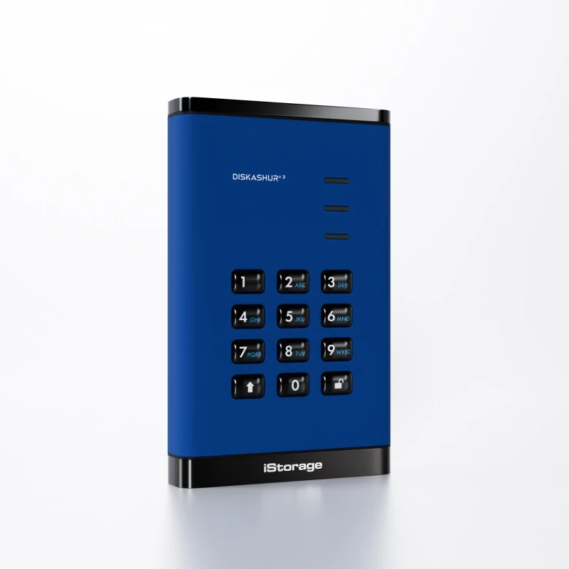 Image of iStorage iStorage diskAshur³ 500GB Blue Secure Portable Hard Drive FIPS 140-3 Level 3 Complaint |Common Criteria EAL 5+ PIN protected AES-XTS