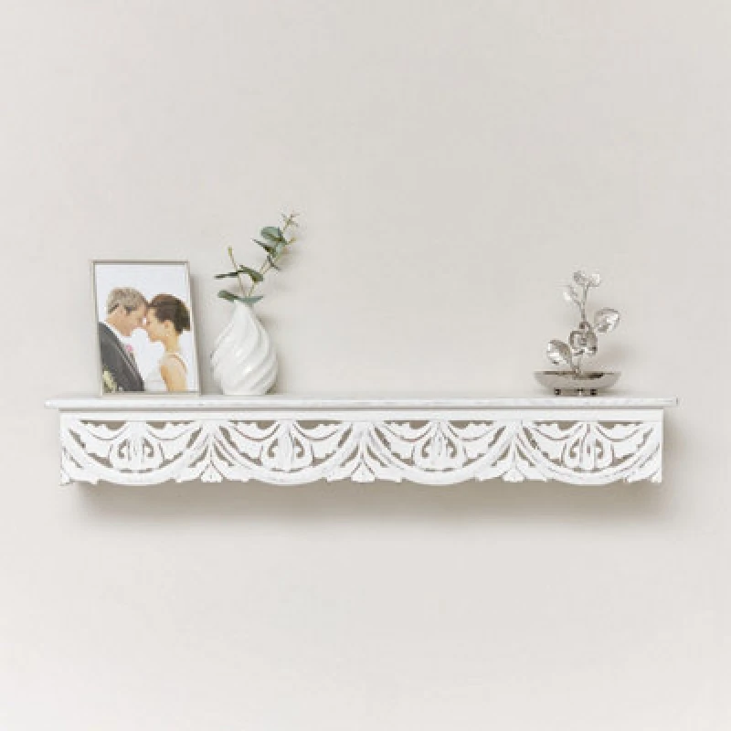 Image of Melody Maison Large White Wooden Carved Boho Wall Shelf - 81cm White unisex