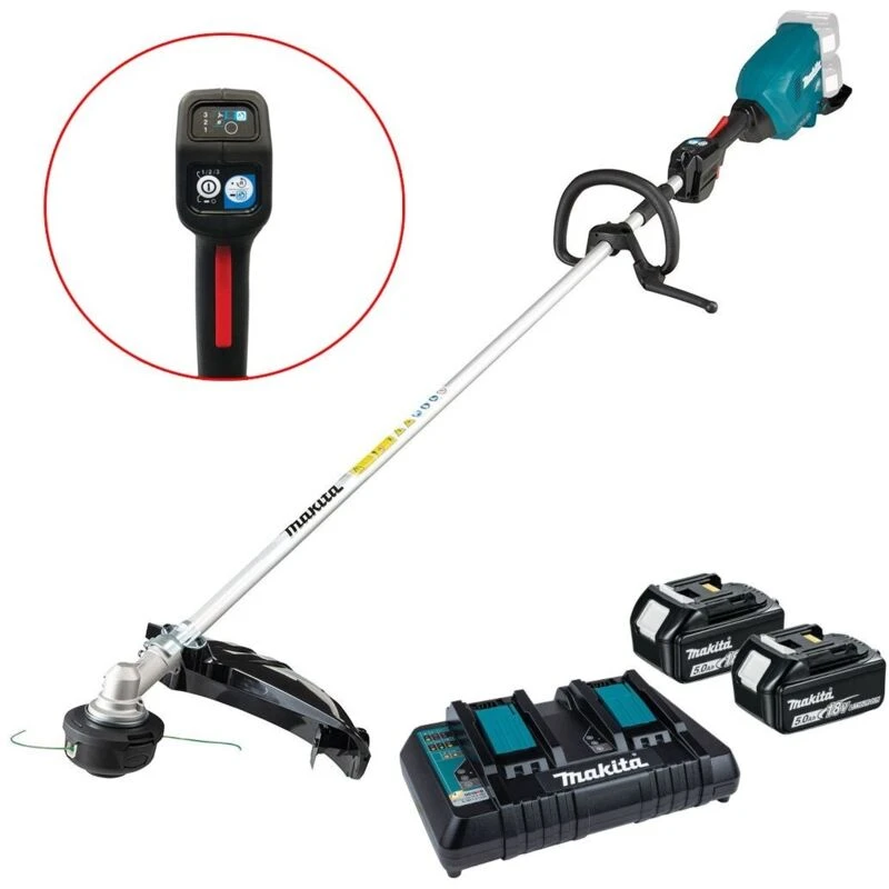 Image of Makita DUR369L Twin 18v LXT Cordless Brushless Grass Trimmer 430mm DUR369LPT2 Batteries: 2 x 5ah Li-ion