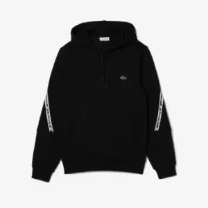 Image of Mens Lacoste Classic Fit Printed Bands Hooded Sweatshirt Size 4 - M Black