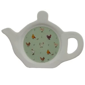 Image of Willow Farm Chickens Porcelain Teapot Shaped Tea Bag Dish