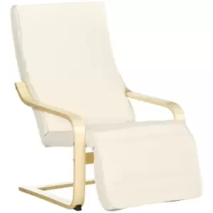 Image of HOMCOM Wooden Lounging Chair Deck Relaxing Recliner Lounge Seat with Adjustable Footrest & Removable Cushion, Cream White
