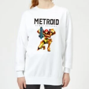 Image of Nintendo Metroid Samus Returns Womens Sweatshirt - White - XS