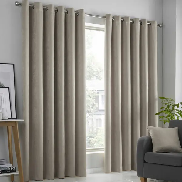 Image of Fusion Strata Dim Out Self Lined Eyelet Curtains - Size 90x108in