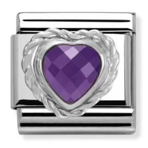 Image of Nomination CLASSIC Silvershine Faceted Hearts Purple Cubic...