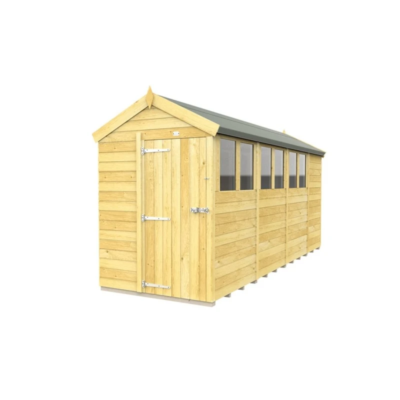 Image of Buttercup Farm 5 x 15 Feet Apex Shed - Single Door W/ Windows - L454 x W147 x H217cm in Brown Brown Unisex