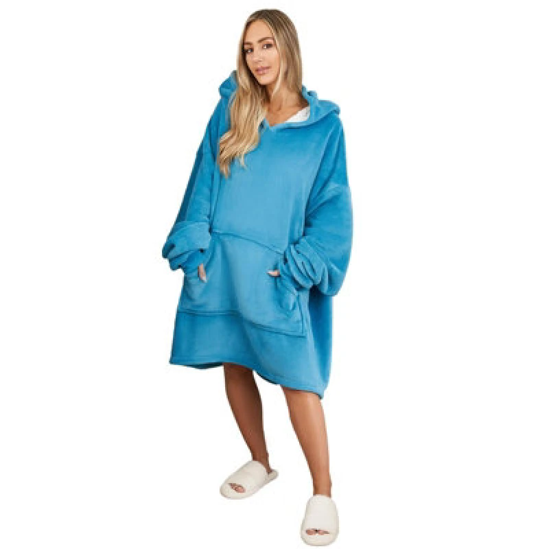 Image of OHS OHS Oversized Plush Sherpa Fleece Hoodie Blanket in Bright Blue Bright Blue One Size Unisex 5027434145331