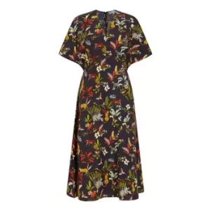 Image of Yumi Navy Animal Kingdom Print Midi Dress - Blue