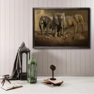 Image of Elephant Horde Multicolor Decorative Framed Wooden Painting