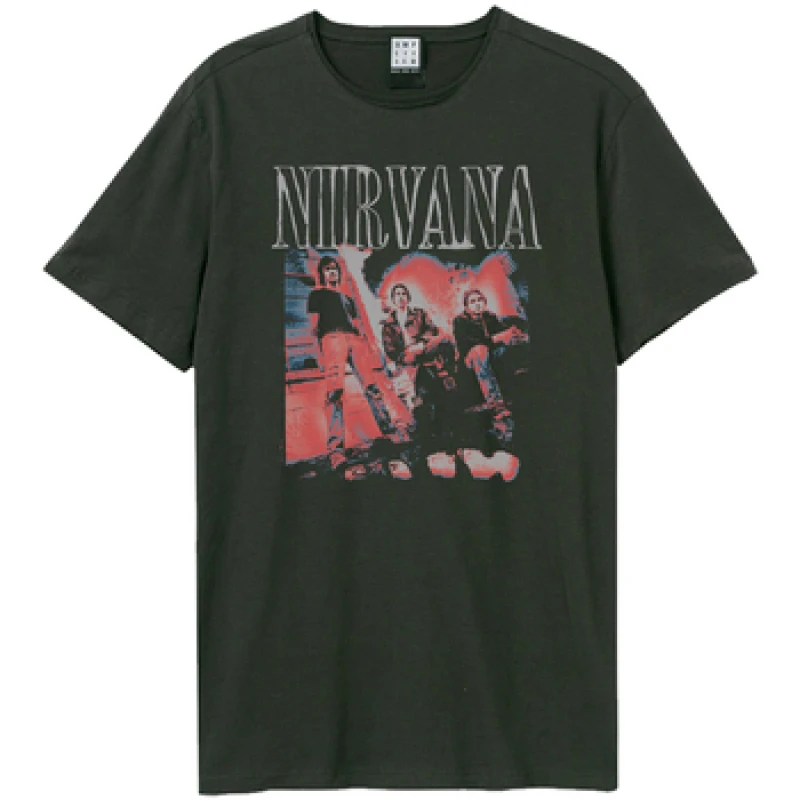 Image of Amplified Amplified Men Distressed Band Photo Nirvana T-Shirt in Charcoal Size: X-Small Charcoal XS Male 5063527456809
