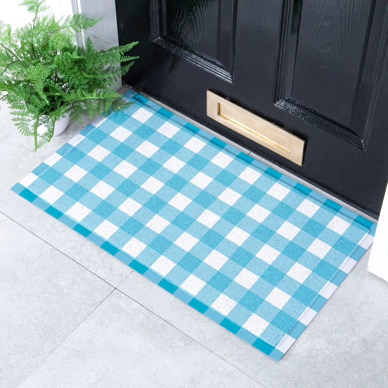Image of Native Natural Blue Gingham Doormat (70 X 40Cm)