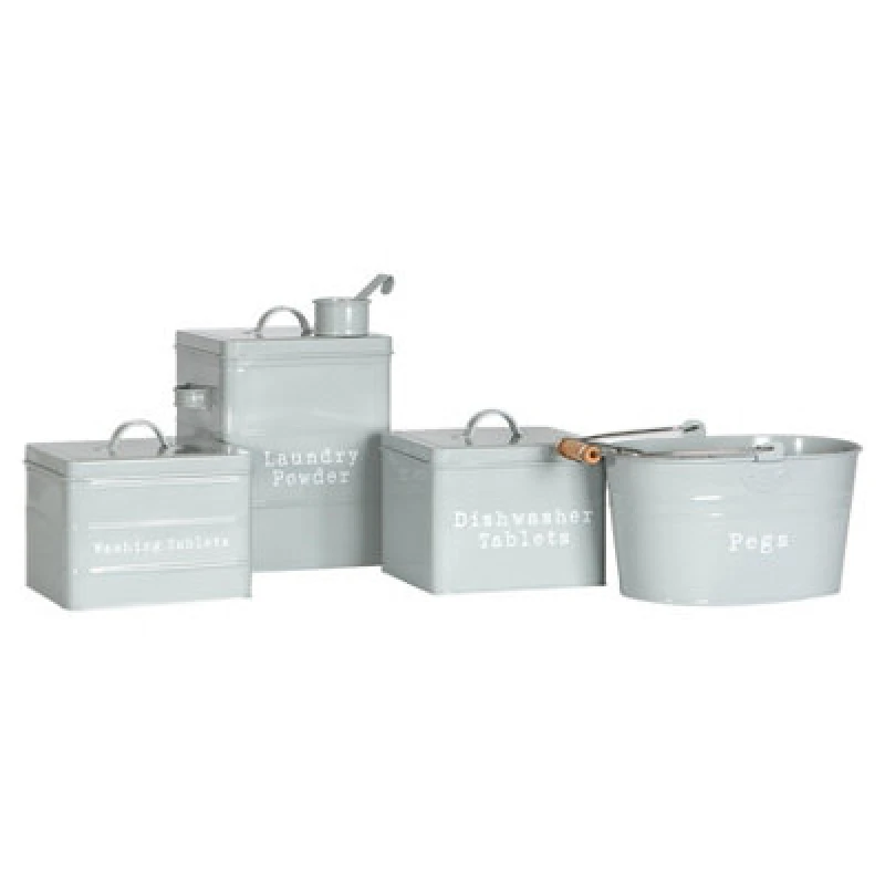 Image of Harbour Housewares 4 Piece Utility Canisters Set - Grey - Vintage Metal Home Kitchen Canister Tin Box Utility Laundry Storage