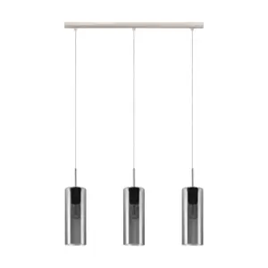 Image of Pendant Light Satin Nickel Shade Black Transparent Glass Vaporized E27 3x15W