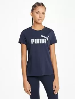 Image of Puma Essentials Logo T-Shirt - Navy, Size S, Women