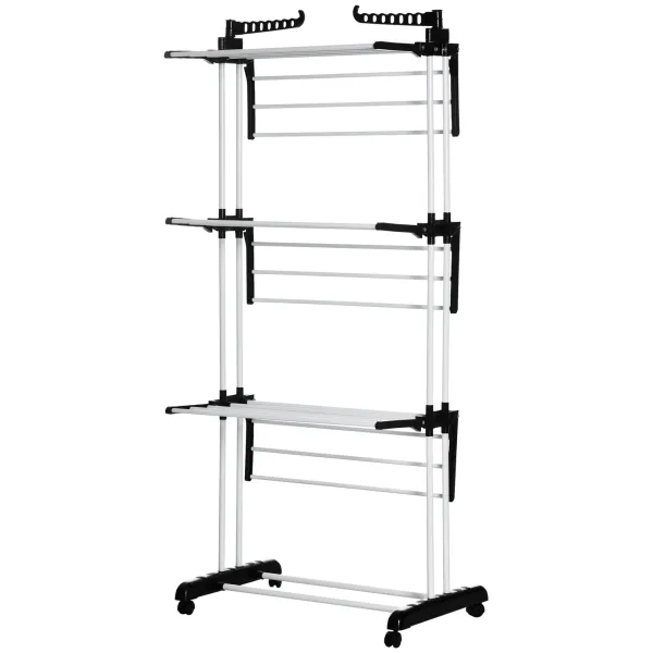 Image of HOMCOM Foldable Clothes Drying Rack, 4-Tier Steel Garment Laundry Rack with Castors for Indoor and Outdoor Use, Black