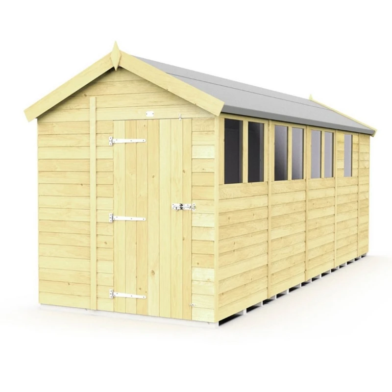 Image of Buttercup Farm 6 x 17 Feet Apex Shed - Single Door W/ Windows - L503 x W175 x H217cm in Brown Brown Unisex