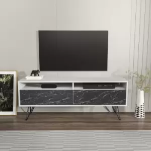Image of Flay Modern Design tv Stand for TVs up to 65" - Black Marble Effect and White - White and Black Marble Effect - Decorotika