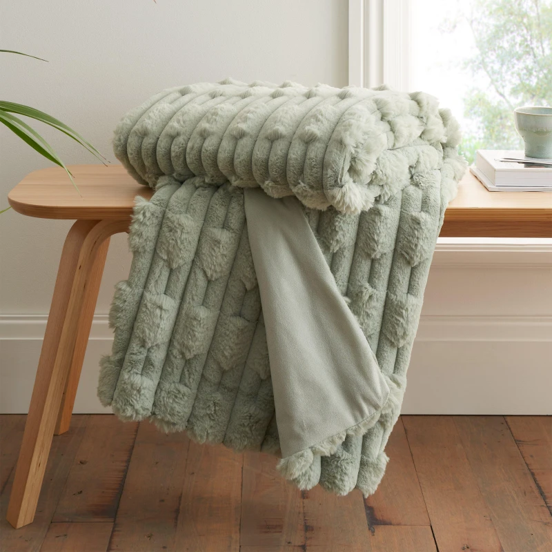 Image of Bianca 'Carved Faux Fur' Blanket Throw Green