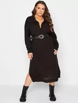 Image of Yours Open Collar Knitted Dress Black, Size 18-20, Women