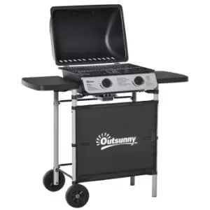 Image of Outsunny Propane Gas Barbecue Grill 2 Burner Cooking Bbq 5.6 Kw With Side Shelves - Black