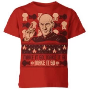 Image of Star Trek: The Next Generation Make It So Kids Christmas T-Shirt - Red - 7-8 Years