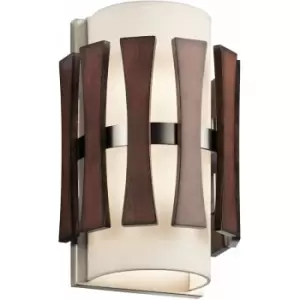 Image of Loops - Twin Wall Light Stained Wood Panels White Fabric Shade Stained Wood LED E14 60W