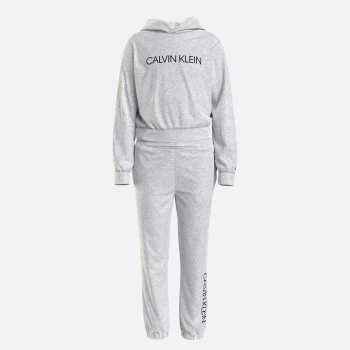 Image of Calvin Klein Logo Boxy Hoodie Sweatpants Set - White Heather - 8 Years