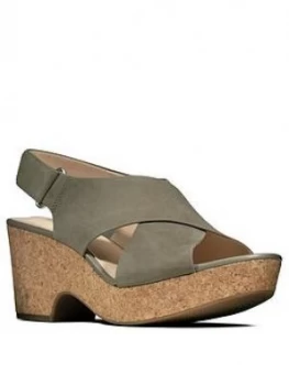Image of Clarks Maritsa Lara Leather Wedge Sandal - Sage