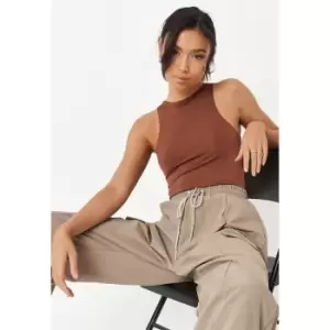 Image of Missguided Petite Racer Bodysuit - Brown
