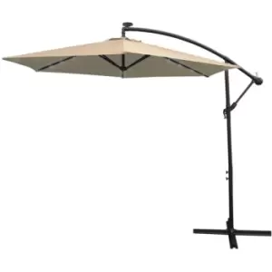Image of Beige LED Cantilever Parasol 3m Banana Hanging Umbrella Garden