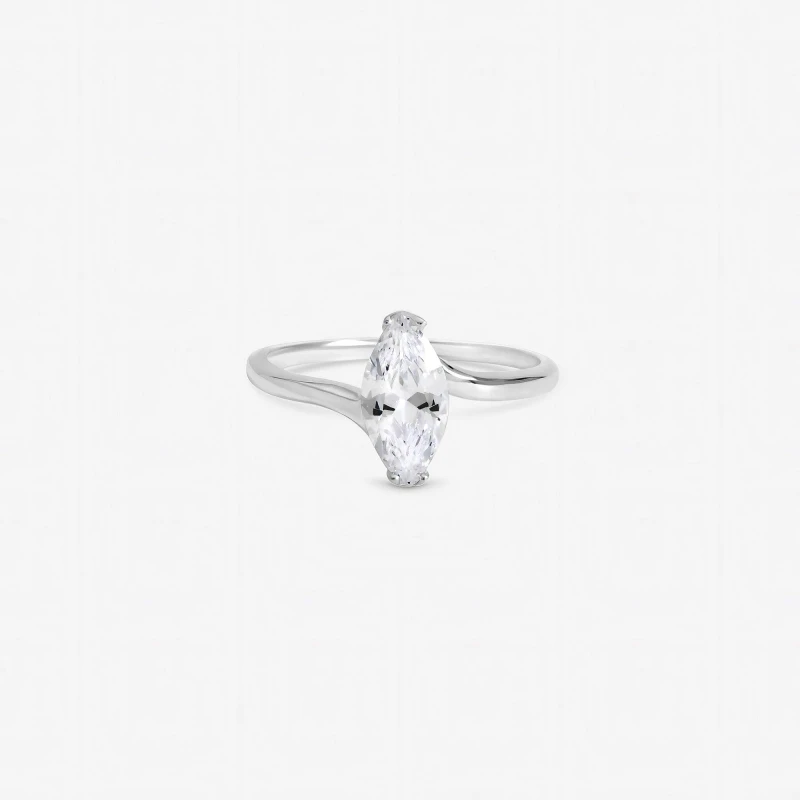 Image of Inicio Womens Sterling Silver Plated Cubic Zirconia Navette Engagement Ring - Gift Pouch Size: XL Silver Female XL